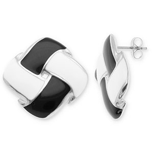 Oorbellen van Stainless steel Roestvrij staal (RVS) oorstekers square Silver-black-white