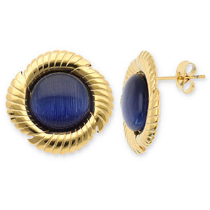 Oorbellen van Stainless steel Roestvrij staal (RVS) oorstekers round twisted Gold-dark blue