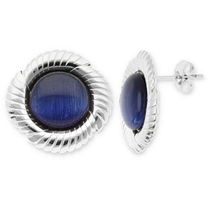 Oorbellen van Stainless steel Roestvrij staal (RVS) oorstekers round twisted Silver-dark blue