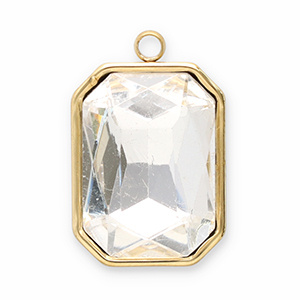 Bedels van Stainless steel Roestvrij staal (RVS) facet rectangle Gold-crystal