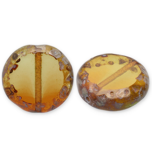 Tsjechische kralen TCB round 14mm Peridot-topaz