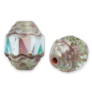 Tsjechische kralen FPB oval 7x6mm Light aqua-dark travertin