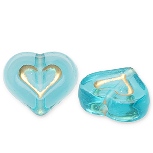 Kralen van acryl heart Teal blue-gold