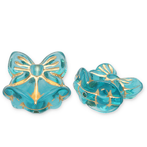 Kralen van acryl bow with christmas bells Teal blue-gold