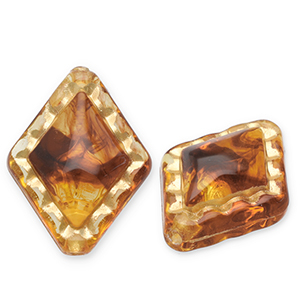 Kralen van acryl rhombus Cognac brown-gold