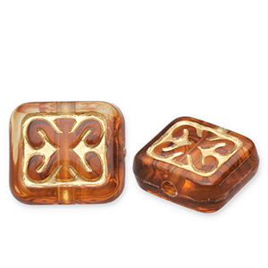 Kralen van acryl rectangle Cognac brown-gold