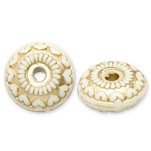 Kralen van acryl rondellen with heart Off white-gold