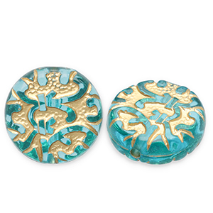 Kralen van acryl disc Teal blue-gold