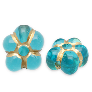 Kralen van acryl flower Teal blue-gold