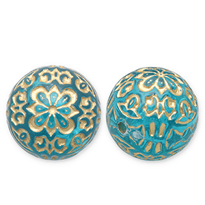 14 mm kralen van acryl round Teal blue-gold