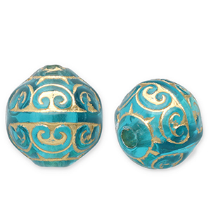 12 mm kralen van acryl round Teal blue-gold