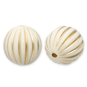 16 mm kralen van acryl round with lines Off white-gold