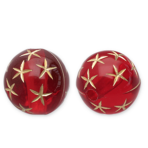 12 mm kralen van acryl round with stars Red-gold