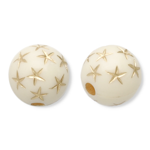10 mm kralen van acryl round with stars Off white-gold