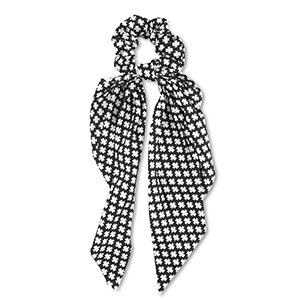 Haarelastiek scrunchie met lint Black-off white