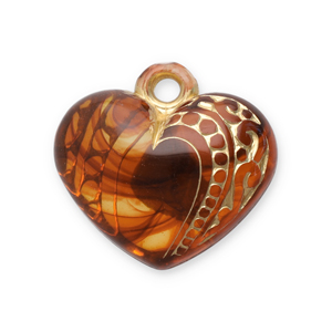 Hangers van acryl heart Cognac brown-gold