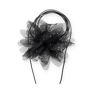 Bloem choker organza met strass Black-silver