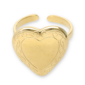 Ringen van Stainless steel Roestvrij staal (RVS) heart Gold