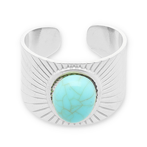 Ringen van Stainless steel Roestvrij staal (RVS) met imitatie natuursteen Silver-turquoise