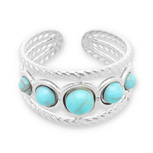 Ringen van Stainless steel Roestvrij staal (RVS) met imitatie natuursteen Silver-turquoise