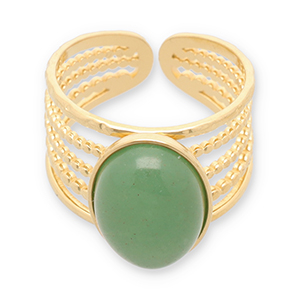 Ringen van Stainless steel Roestvrij staal (RVS) met natuursteen Gold-jade green