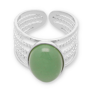 Ringen van Stainless steel Roestvrij staal (RVS) met natuursteen Silver-jade green