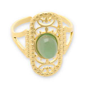 Ringen van Stainless steel Roestvrij staal (RVS) met natuursteen Gold-jade green