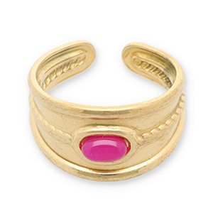 Ringen van Stainless steel Roestvrij staal (RVS) met natuursteen Gold-magenta