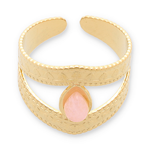 Ringen van Stainless steel Roestvrij staal (RVS) met natuursteen Gold-light pink