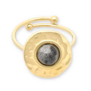 Ringen van Stainless steel Roestvrij staal (RVS) met natuursteen Gold-dark grey