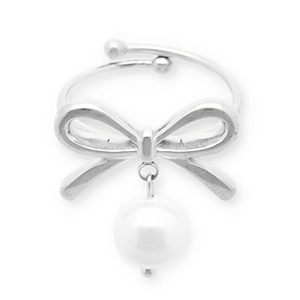 Ringen van Stainless steel Roestvrij staal (RVS) bow with pearl Silver-white