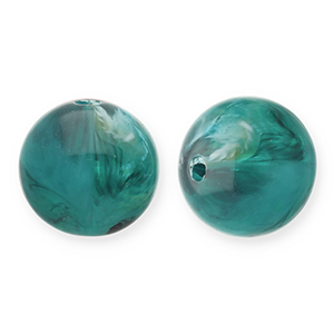 12 mm kralen van acryl round Teal green-white