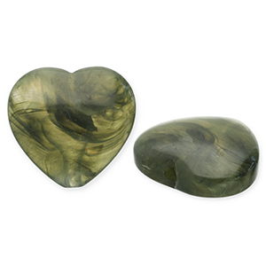 Kralen van acryl heart Olive green