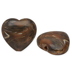 Kralen van acryl heart Dark brown-white