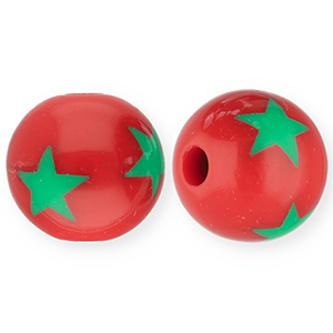 12 mm kralen van acryl met sterren Red-green
