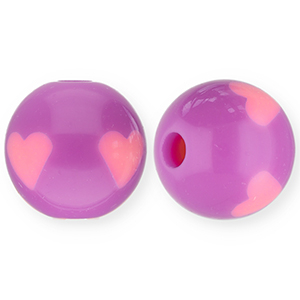12 mm kralen van acryl met hartjes Purple-pink