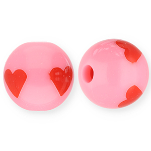 12 mm kralen van acryl met hartjes Pink-red
