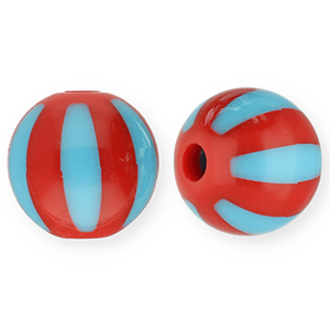 12 mm kralen van acryl met strepen Red-light blue