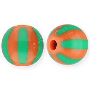 12 mm kralen van acryl met strepen Warm orange-green