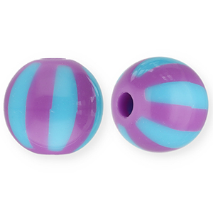 12 mm kralen van acryl met strepen Purple-light blue