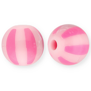 12 mm kralen van acryl met strepen Light pink-pink
