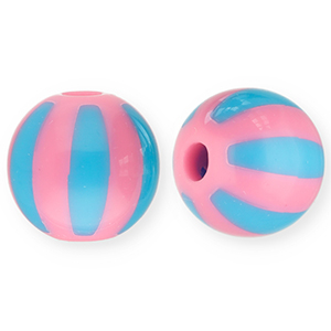 12 mm kralen van acryl met strepen Pink-light blue