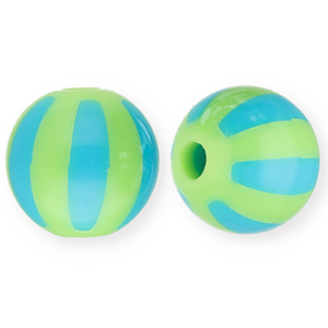 12 mm kralen van acryl met strepen Light green-light blue