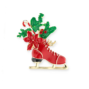 Broches skate with christmas greenery Gold-red-green