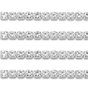 Strass chain van Stainless steel Roestvrij staal (RVS) 3mm Silver-crystal