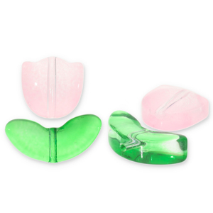 Glas kralen tulip Light pink-green
