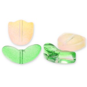 Glas kralen tulip Peach pink-green