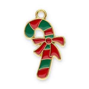 Bedels van Stainless steel Roestvrij staal (RVS) candy cane with bow Gold-red-green