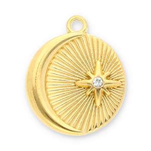 Bedels van Stainless steel Roestvrij staal (RVS) moon and star with strass Gold-transparent