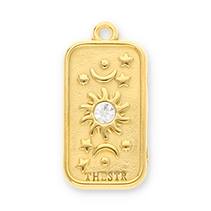 Bedels van Stainless steel Roestvrij staal (RVS) sun, moon and stars with strass Gold-transparent